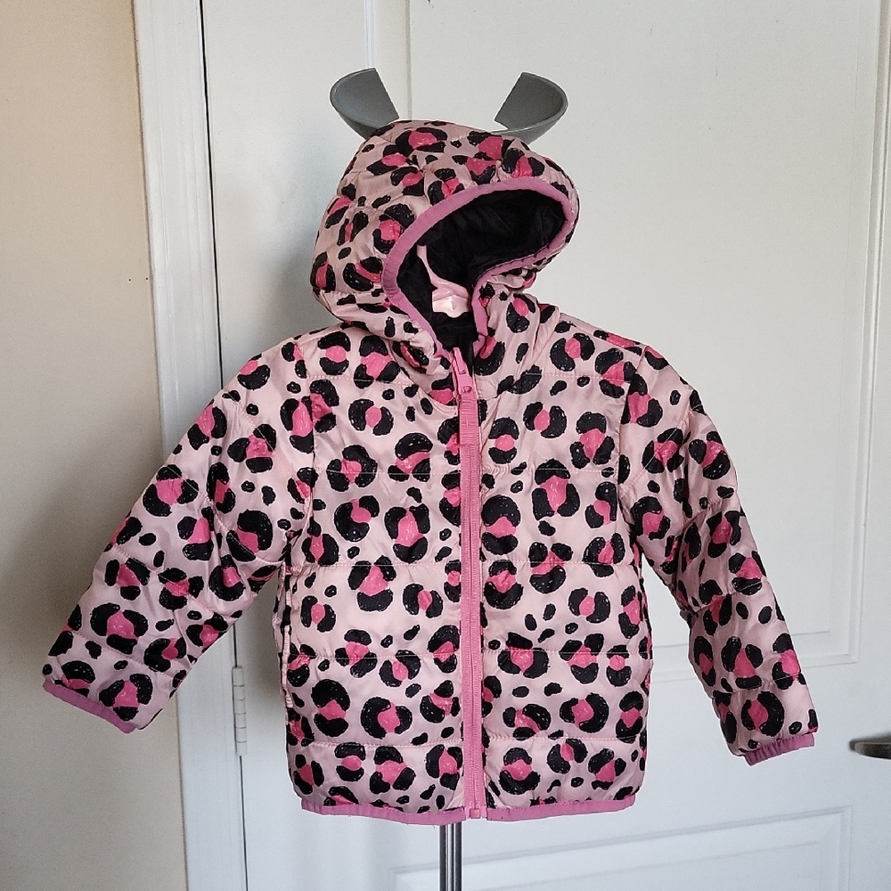 Pink Leopard Print Girls Hooded Jacket